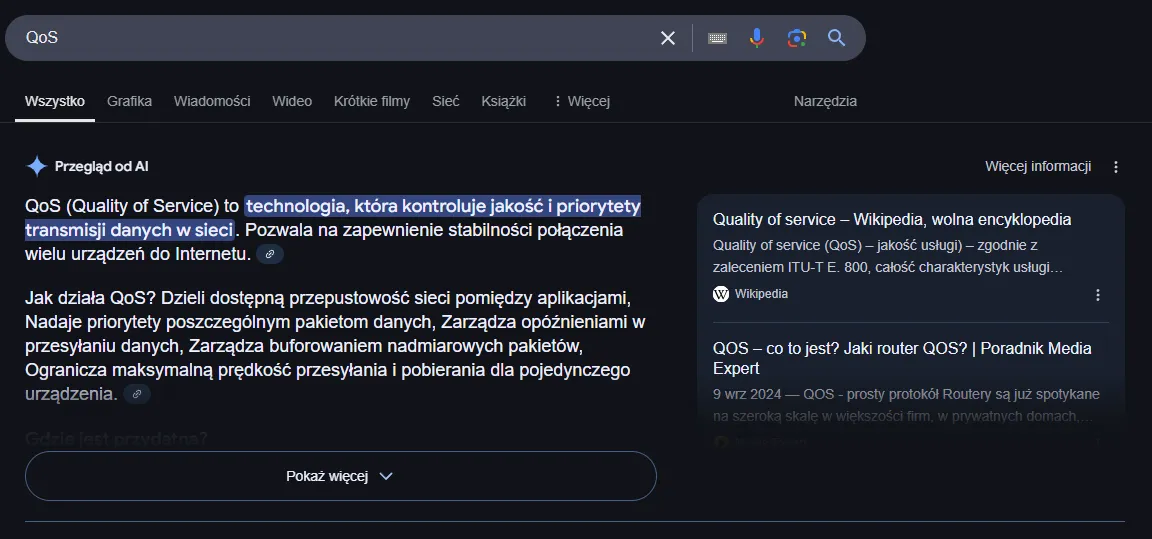 Przykład AI Overviews w Polsce - Definicja