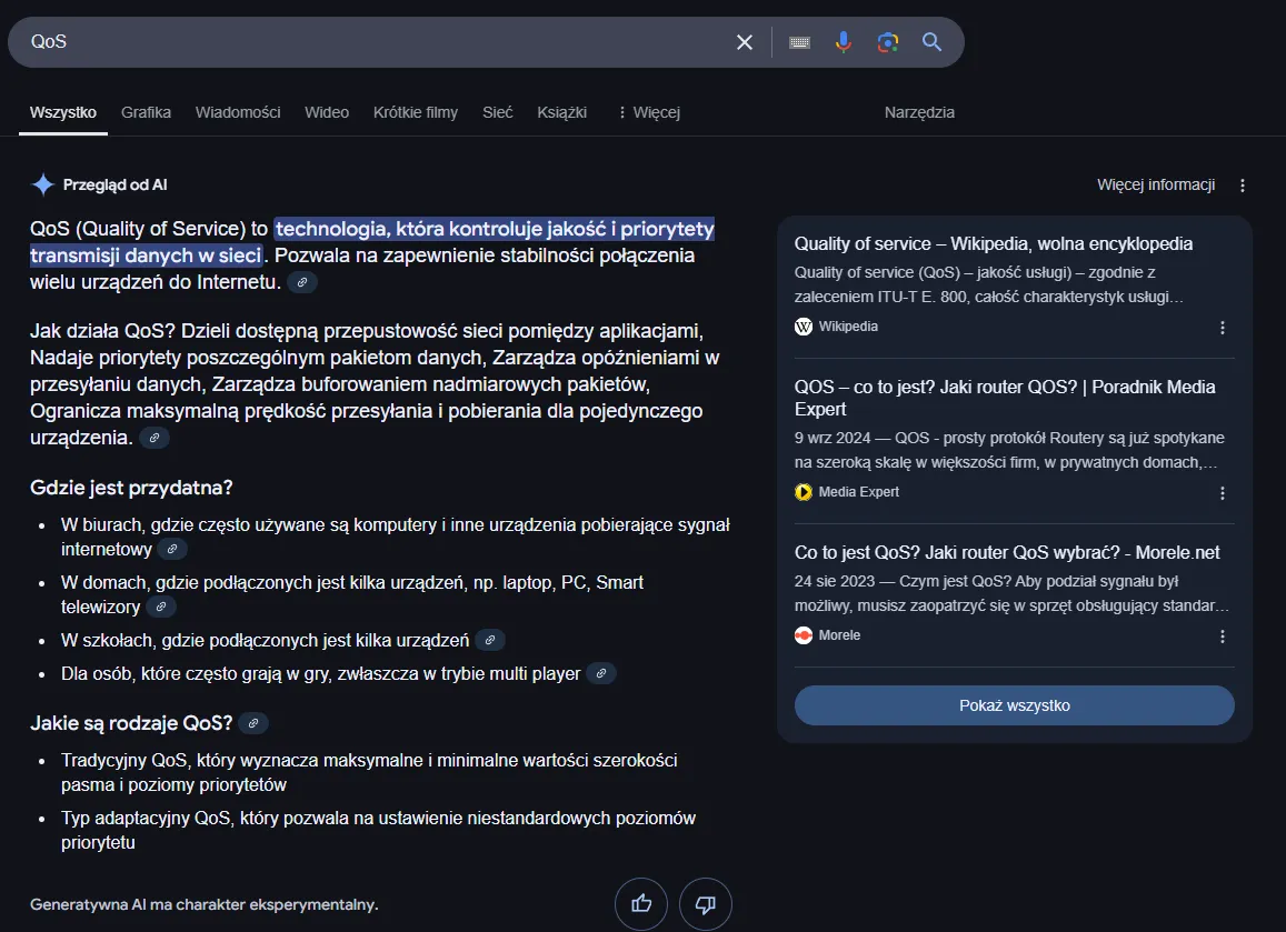 Przykład AI Overviews w Polsce - Rozwinięta definicja